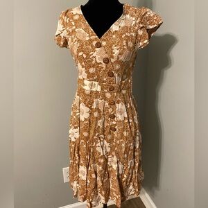 Modcloth Brown and Cream Floral Midi Dress